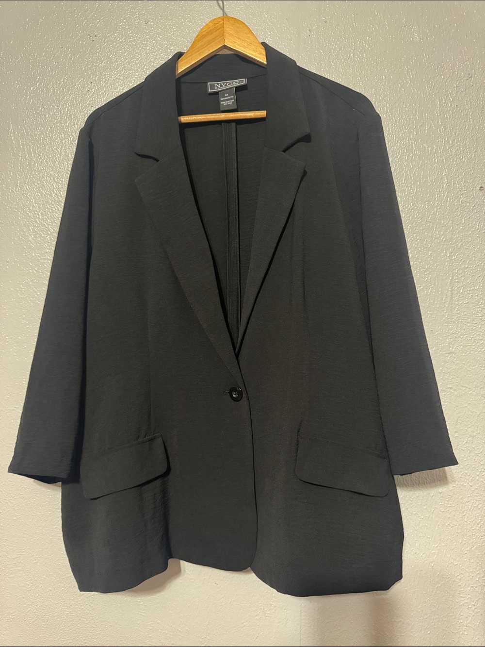 NYCC New York Clothing Co Black 3/4 Sleeve Single Button Blazer Plus Size 3X